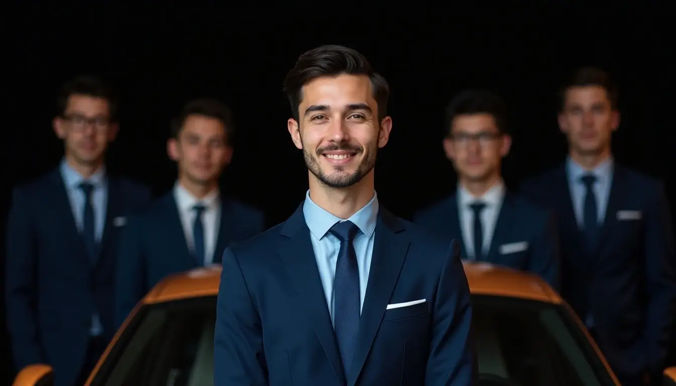 Professional chauffeur opening Mercedes S-Class door